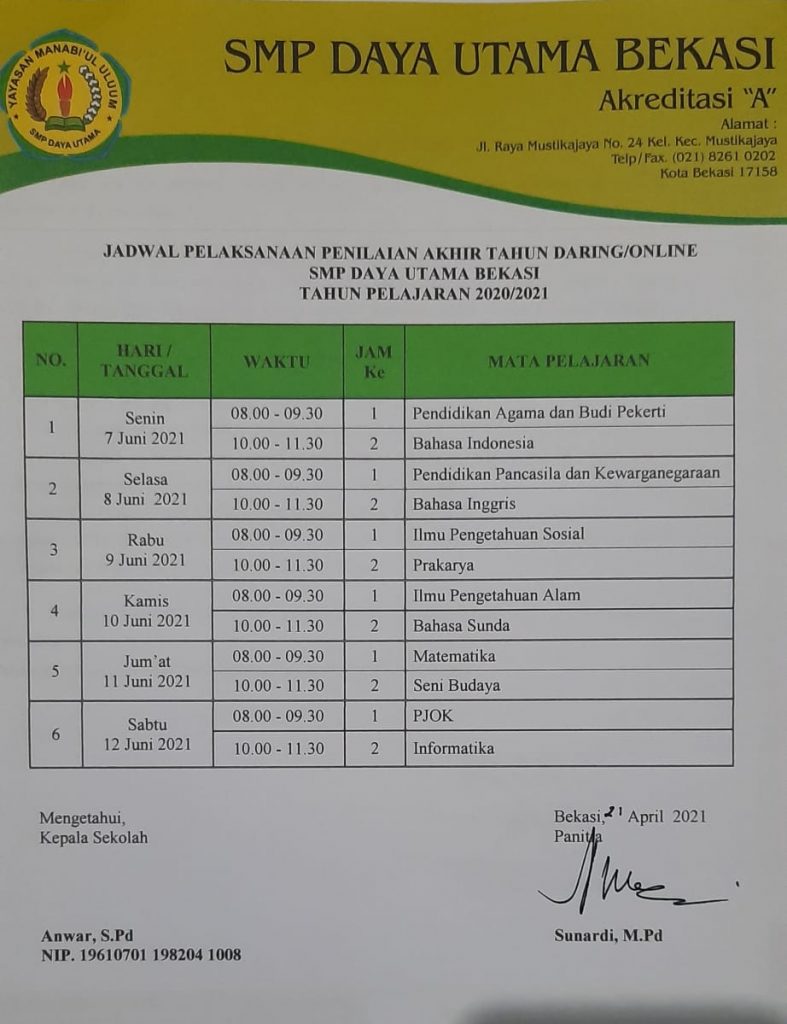 Jadwal PAT Dayut