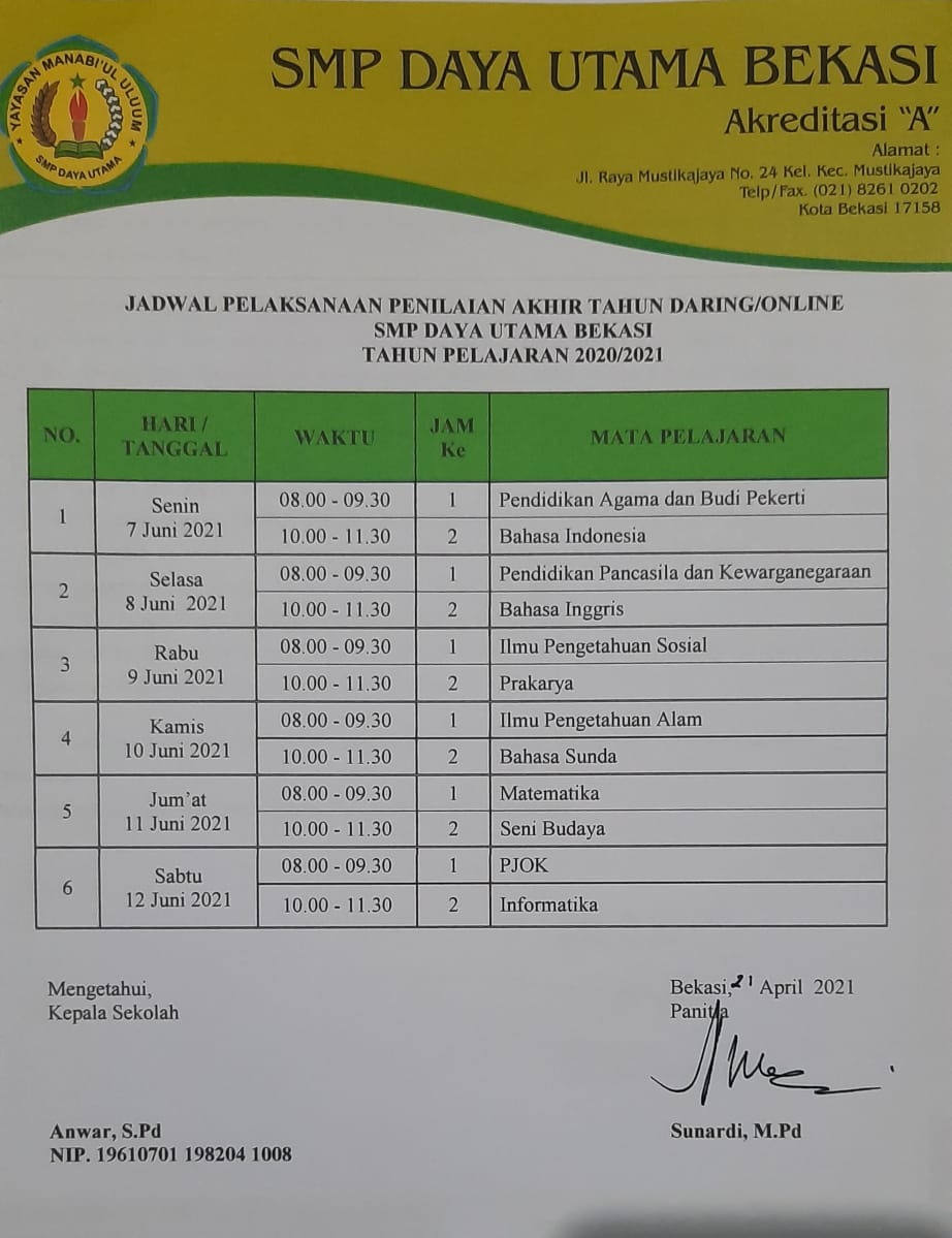 Jadwal PAT Dayut